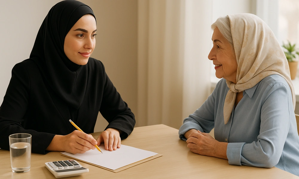 مشاوره هزینه پرستاری با ماشین‌حساب روی میز بدون متن