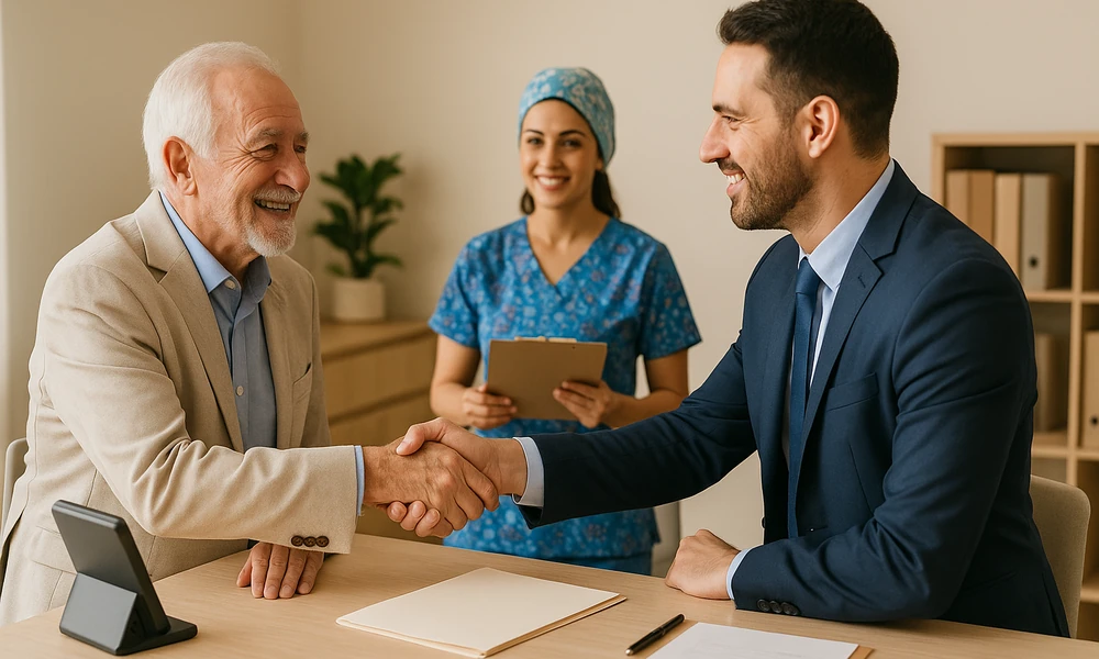  ثبت موفق درخواست پرستار در دفتر موسسه؛ دست‌دادن و لبخند